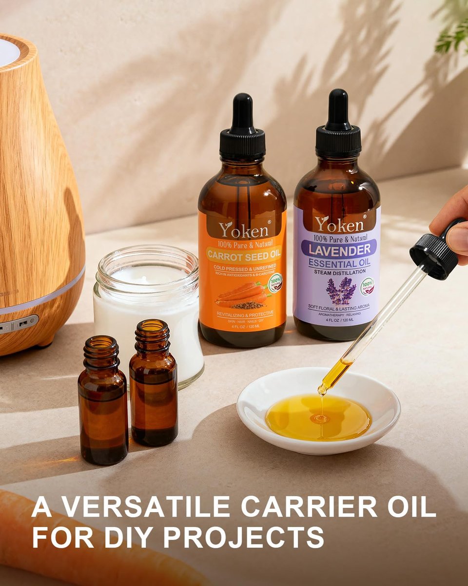 Yoken Cold Pressed Carrot Seed Oil – 100% Pure & Natural Carrier Oil for Skin & Hair, Lightweight Facial & Scalp Oil, 4 fl oz Avelisse