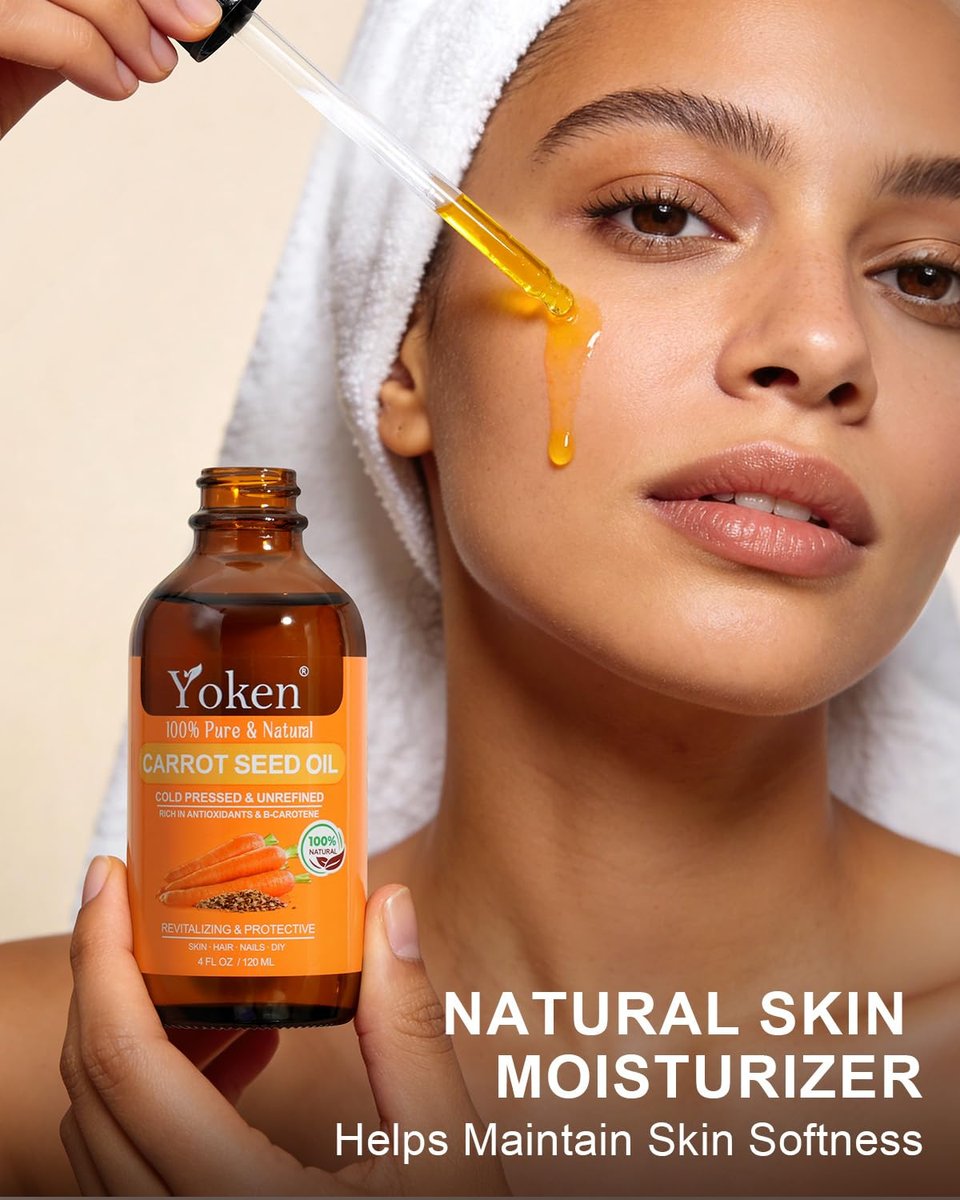 Yoken Cold Pressed Carrot Seed Oil – 100% Pure & Natural Carrier Oil for Skin & Hair, Lightweight Facial & Scalp Oil, 4 fl oz Avelisse