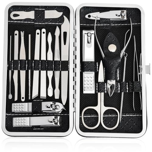 19 in 1 Manicure Set & Nail Clippers Kit, Professional Stainless Steel Grooming Kit for Women & Men, Complete Nail Care Tools with Travel Case, Ideal for Toenail, Pedicure, Home Use or Travel, Black - görsel 2