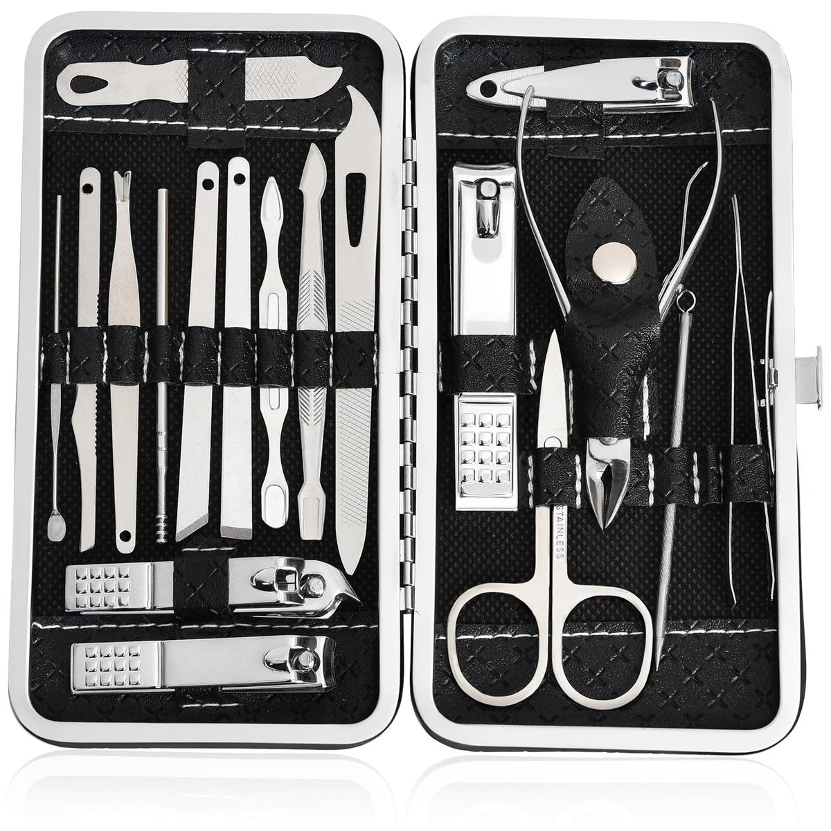 19 in 1 Manicure Set & Nail Clippers Kit, Professional Stainless Steel Grooming Kit for Women & Men, Complete Nail Care Tools with Travel Case, Ideal for Toenail, Pedicure, Home Use or Travel, Black - görsel 1