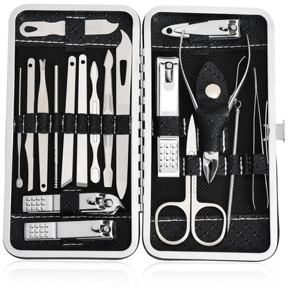 19 in 1 Manicure Set & Nail Clippers Kit, Professional Stainless Steel Grooming Kit for Women & Men, Complete Nail Care Tools with Travel Case, Ideal for Toenail, Pedicure, Home Use or Travel, Black