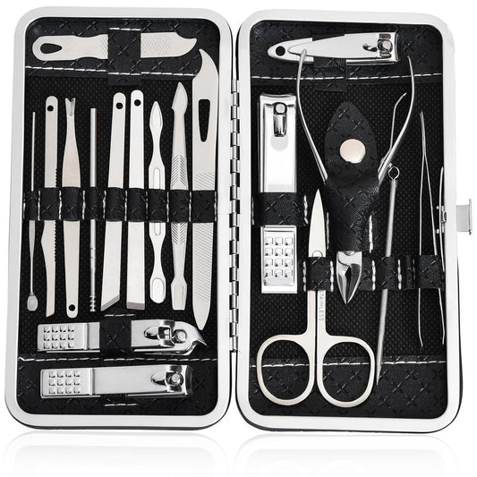 19 in 1 Manicure Set & Nail Clippers Kit, Professional Stainless Steel Grooming Kit for Women & Men, Complete Nail Care Tools with Travel Case, Ideal for Toenail, Pedicure, Home Use or Travel, Black