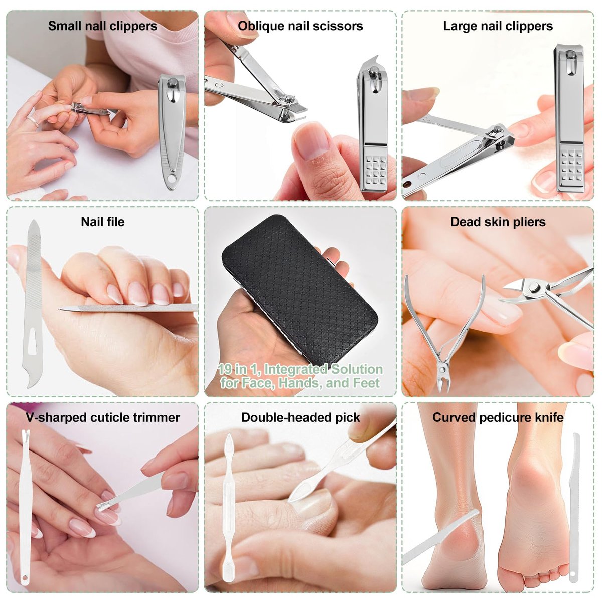 19 in 1 Manicure Set & Nail Clippers Kit, Professional Stainless Steel Grooming Kit for Women & Men, Complete Nail Care Tools with Travel Case, Ideal for Toenail, Pedicure, Home Use or Travel, Black - görsel 5