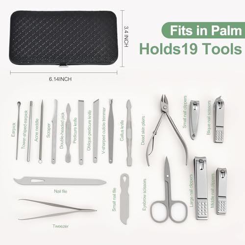 19 in 1 Manicure Set & Nail Clippers Kit, Professional Stainless Steel Grooming Kit for Women & Men, Complete Nail Care Tools with Travel Case, Ideal for Toenail, Pedicure, Home Use or Travel, Black - görsel 10
