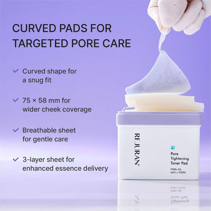 REJURAN Pore Tightening Toner Pad with PDRx 3% and DOT c-PDRN – Exfoliating Pads with AHA BHA PHA for Daily Pore Cleansing, Oil-Moisture Balance & Cooling Care, Smoother-Looking Skin (60 Count) Avelisse