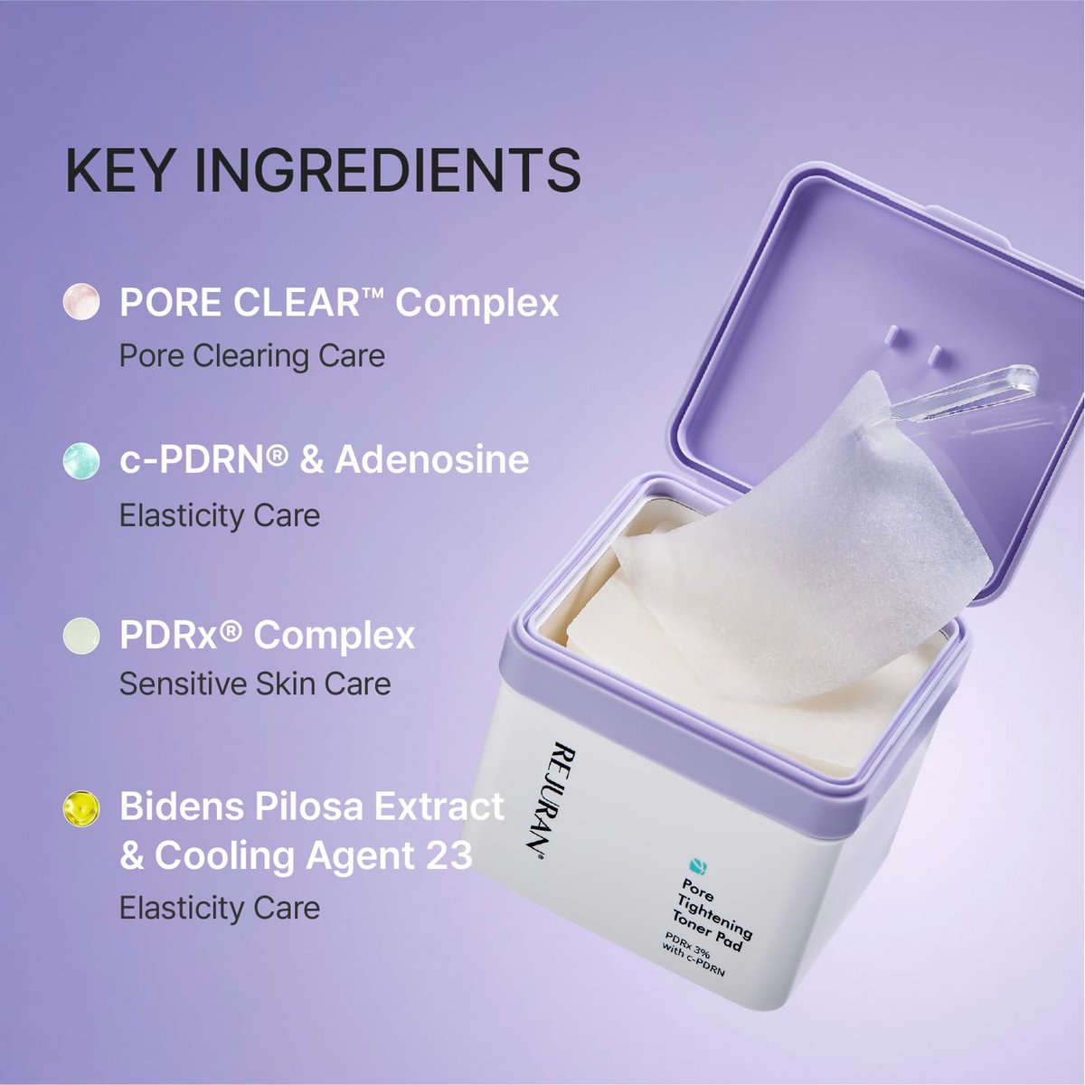 REJURAN Pore Tightening Toner Pad with PDRx 3% and DOT c-PDRN – Exfoliating Pads with AHA BHA PHA for Daily Pore Cleansing, Oil-Moisture Balance & Cooling Care, Smoother-Looking Skin (60 Count) Avelisse