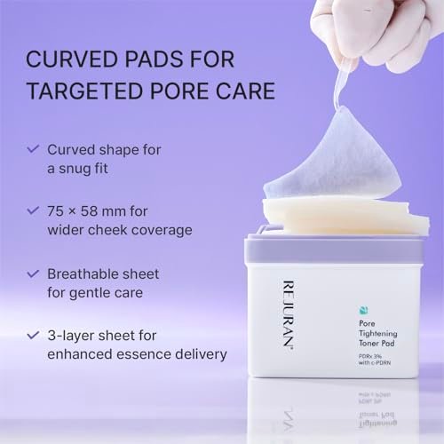 REJURAN Pore Tightening Toner Pad with PDRx 3% and DOT c-PDRN – Exfoliating Pads with AHA BHA PHA for Daily Pore Cleansing, Oil-Moisture Balance & Cooling Care, Smoother-Looking Skin (60 Count) Avelisse
