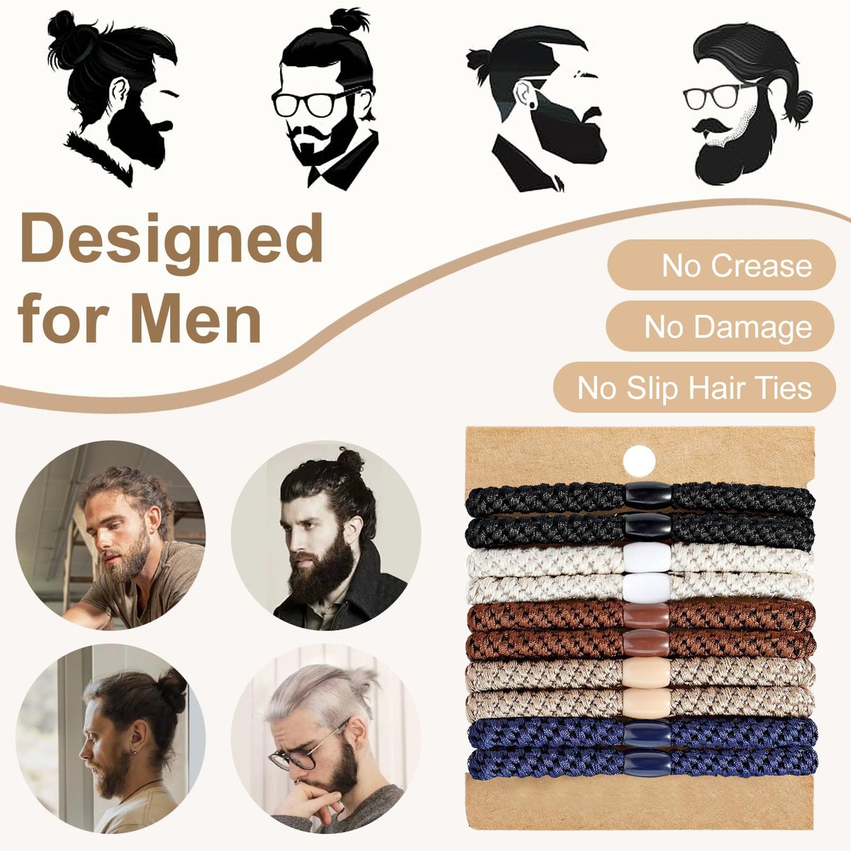 Clofiak 10-Pack Braided Hair Ties for Men – No Crease, No Damage – Ideal for Curly, Thick, Dense, and Long Hair - görsel 5