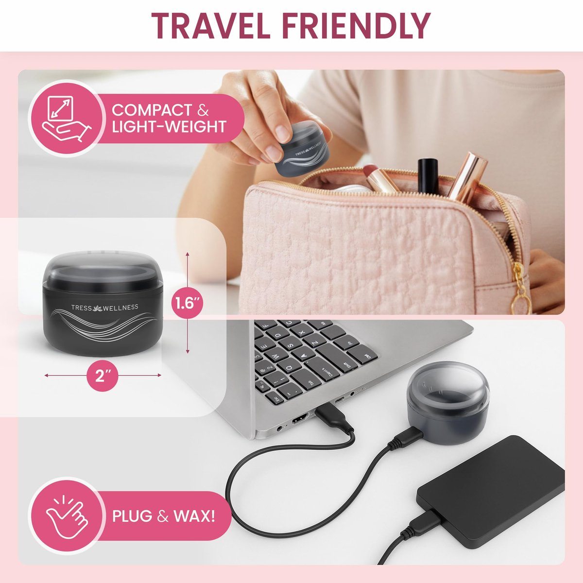 Tress Wellness Stripless Wax Kit for Face, Eyebrow & Lip – Quick & Easy Mini Wax Warmer for Women & Men, USB, Mess-Free, Compact & Travel-Ready Waxing Kit Avelisse