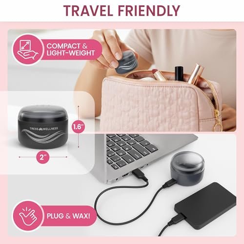 Tress Wellness Stripless Wax Kit for Face, Eyebrow & Lip – Quick & Easy Mini Wax Warmer for Women & Men, USB, Mess-Free, Compact & Travel-Ready Waxing Kit Avelisse