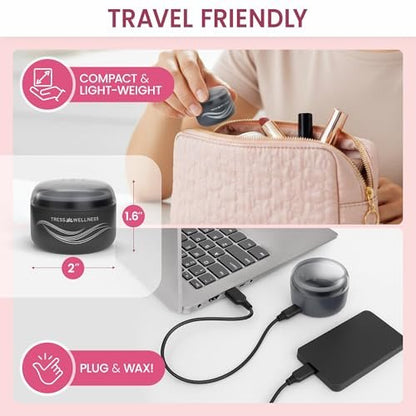Tress Wellness Stripless Wax Kit for Face, Eyebrow & Lip – Quick & Easy Mini Wax Warmer for Women & Men, USB, Mess-Free, Compact & Travel-Ready Waxing Kit Avelisse