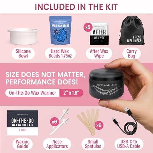 Tress Wellness Stripless Wax Kit for Face, Eyebrow & Lip – Quick & Easy Mini Wax Warmer for Women & Men, USB, Mess-Free, Compact & Travel-Ready Waxing Kit Avelisse