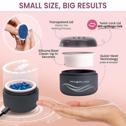 Tress Wellness Stripless Wax Kit for Face, Eyebrow & Lip – Quick & Easy Mini Wax Warmer for Women & Men, USB, Mess-Free, Compact & Travel-Ready Waxing Kit Avelisse