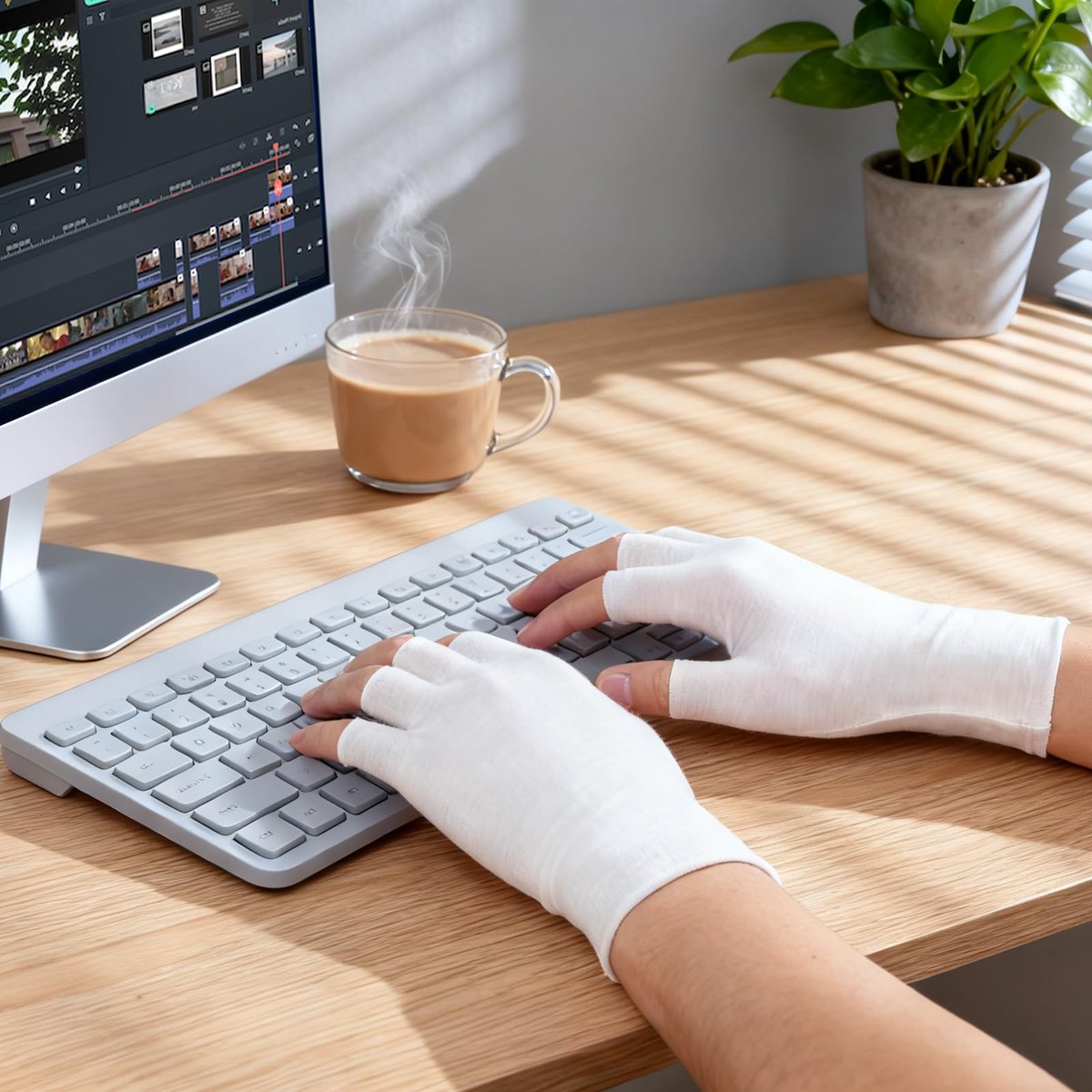 Clofiak 3 Pairs White Fingerless Gloves - 100% Cotton Eczema Gloves, Thin Moisturizing Cut Gloves for Overnight Hydration, Fits Most Dry Hands - görsel 11