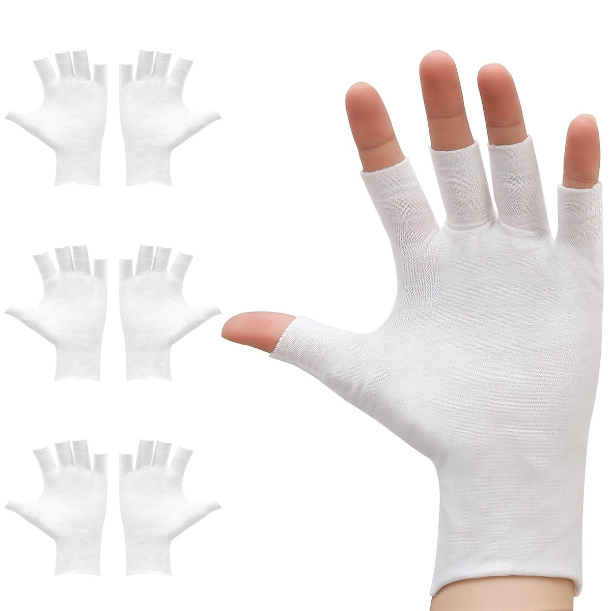 Clofiak 3 Pairs White Fingerless Gloves - 100% Cotton Eczema Gloves, Thin Moisturizing Cut Gloves for Overnight Hydration, Fits Most Dry Hands - görsel 1