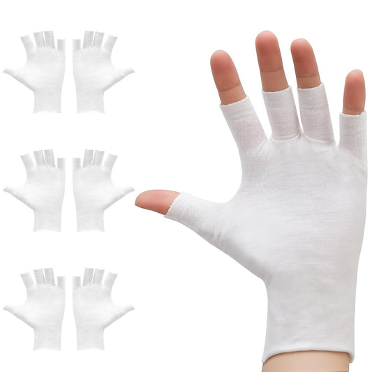 Clofiak 3 Pairs White Fingerless Gloves - 100% Cotton Eczema Gloves, Thin Moisturizing Cut Gloves for Overnight Hydration, Fits Most Dry Hands