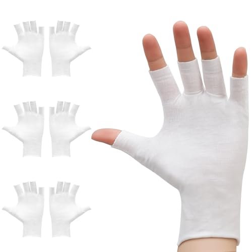 Clofiak 3 Pairs White Fingerless Gloves - 100% Cotton Eczema Gloves, Thin Moisturizing Cut Gloves for Overnight Hydration, Fits Most Dry Hands - görsel 2