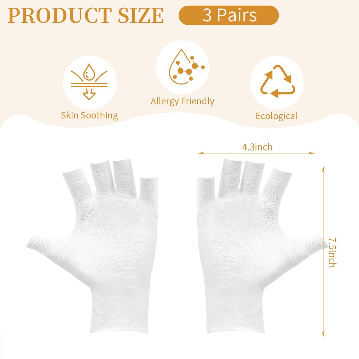 Clofiak 3 Pairs White Fingerless Gloves - 100% Cotton Eczema Gloves, Thin Moisturizing Cut Gloves for Overnight Hydration, Fits Most Dry Hands - görsel 3
