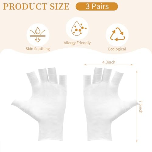 Clofiak 3 Pairs White Fingerless Gloves - 100% Cotton Eczema Gloves, Thin Moisturizing Cut Gloves for Overnight Hydration, Fits Most Dry Hands - görsel 4