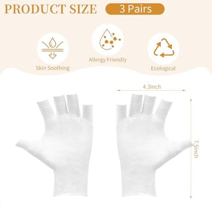 Clofiak 3 Pairs White Fingerless Gloves - 100% Cotton Eczema Gloves, Thin Moisturizing Cut Gloves for Overnight Hydration, Fits Most Dry Hands