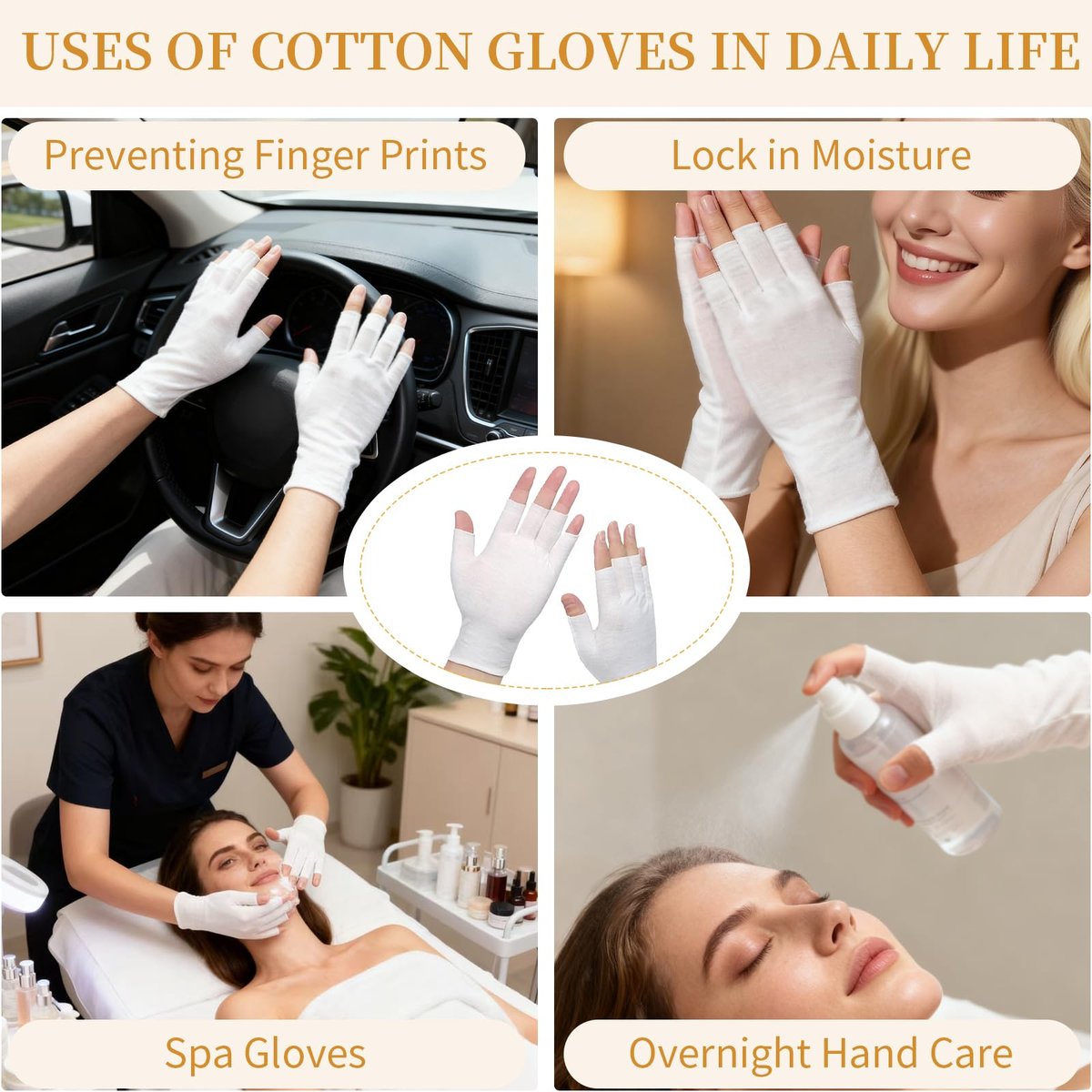 Clofiak 3 Pairs White Fingerless Gloves - 100% Cotton Eczema Gloves, Thin Moisturizing Cut Gloves for Overnight Hydration, Fits Most Dry Hands - görsel 13