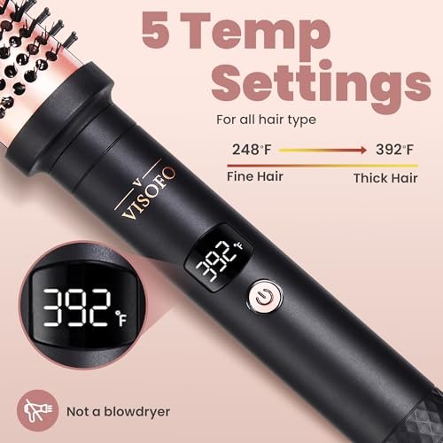 VISOFO 1.5 Inch Wavy Thermal Brush Blow Out - Hot Round Heated Curling Iron for Voluminous Curls, Ceramic Wand, 25s Fast Heating, Rose Gold Avelisse