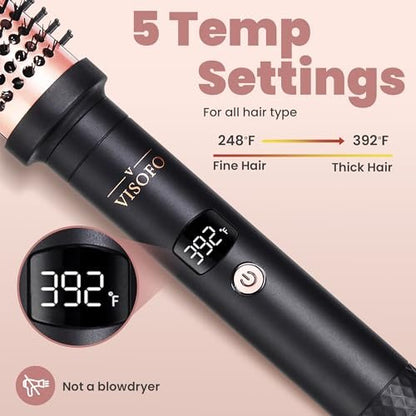 VISOFO 1.5 Inch Wavy Thermal Brush Blow Out - Hot Round Heated Curling Iron for Voluminous Curls, Ceramic Wand, 25s Fast Heating, Rose Gold Avelisse