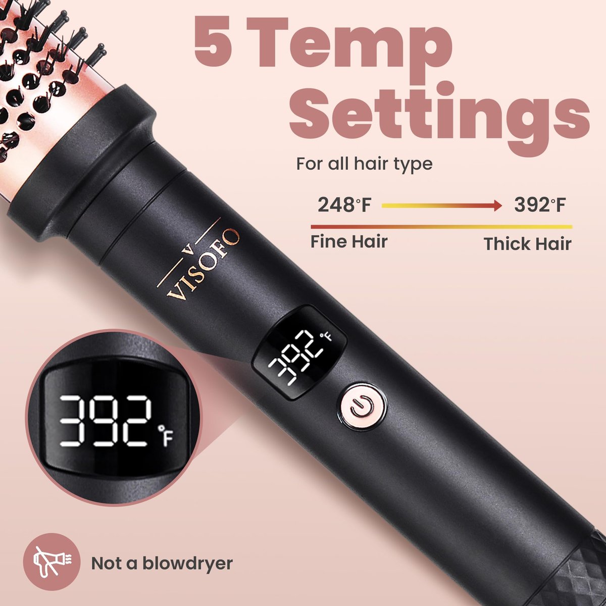 VISOFO 1.5 Inch Wavy Thermal Brush Blow Out - Hot Round Heated Curling Iron for Voluminous Curls, Ceramic Wand, 25s Fast Heating, Rose Gold Avelisse