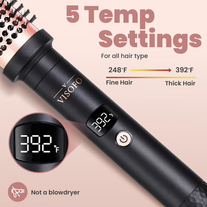 VISOFO 1.5 Inch Wavy Thermal Brush Blow Out - Hot Round Heated Curling Iron for Voluminous Curls, Ceramic Wand, 25s Fast Heating, Rose Gold Avelisse