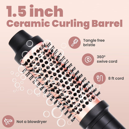 VISOFO 1.5 Inch Wavy Thermal Brush Blow Out - Hot Round Heated Curling Iron for Voluminous Curls, Ceramic Wand, 25s Fast Heating, Rose Gold Avelisse