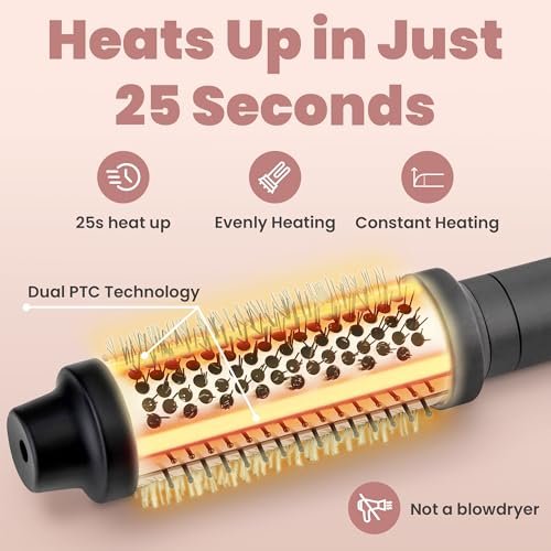 VISOFO 1.5 Inch Wavy Thermal Brush Blow Out - Hot Round Heated Curling Iron for Voluminous Curls, Ceramic Wand, 25s Fast Heating, Rose Gold Avelisse