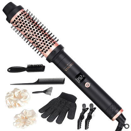 VISOFO 1.5 Inch Wavy Thermal Brush Blow Out - Hot Round Heated Curling Iron for Voluminous Curls, Ceramic Wand, 25s Fast Heating, Rose Gold Avelisse