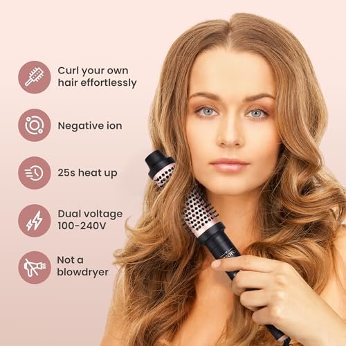 VISOFO 1.5 Inch Wavy Thermal Brush Blow Out - Hot Round Heated Curling Iron for Voluminous Curls, Ceramic Wand, 25s Fast Heating, Rose Gold Avelisse