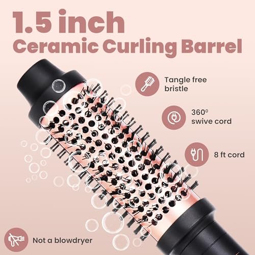 VISOFO 1.5 Inch Wavy Thermal Brush Blow Out - Hot Round Heated Curling Iron for Voluminous Curls, Ceramic Wand, 25s Fast Heating, Rose Gold Avelisse
