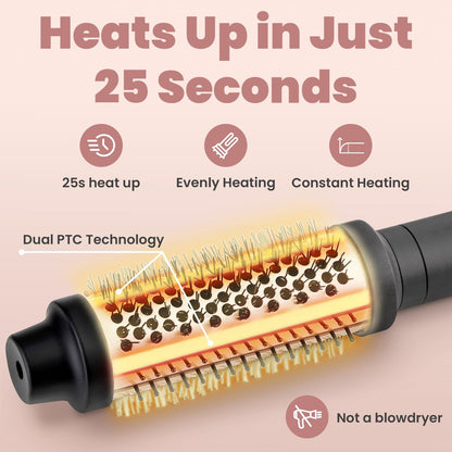 VISOFO 1.5 Inch Wavy Thermal Brush Blow Out - Hot Round Heated Curling Iron for Voluminous Curls, Ceramic Wand, 25s Fast Heating, Rose Gold Avelisse