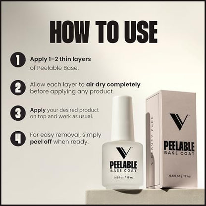 V Beauty Pure Peel Off Gel Base Coat - Damage-Free, Easy Peel, Zero Soak-Off, Quick Manicure Change, Fast Drying Nail Base - 0.5 Fl Oz Avelisse