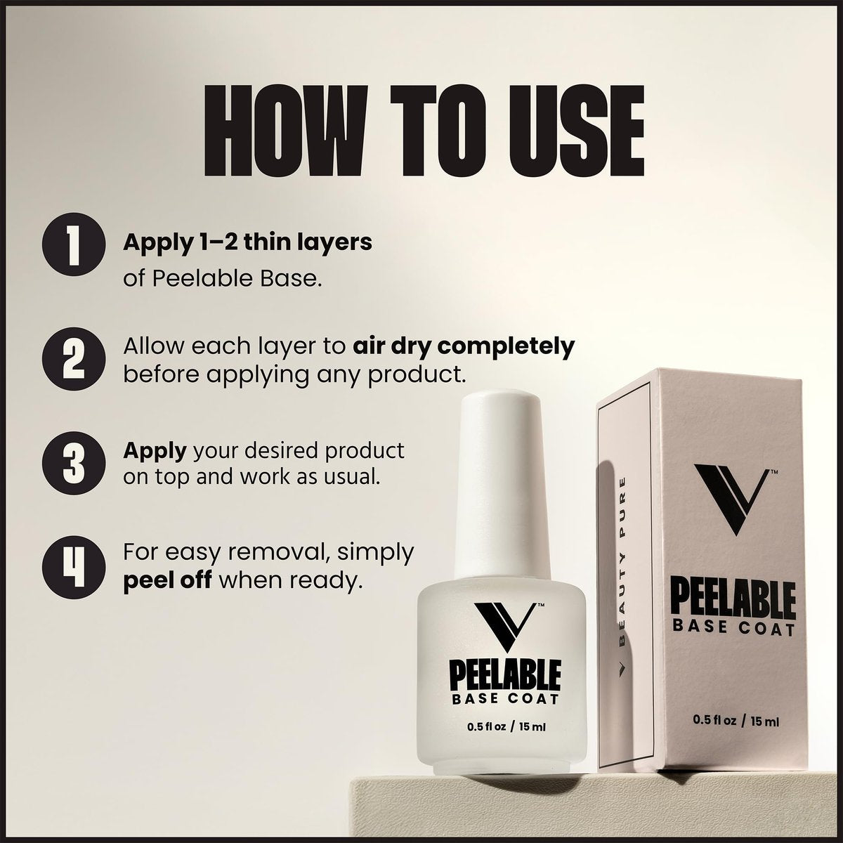 V Beauty Pure Peel Off Gel Base Coat - Damage-Free, Easy Peel, Zero Soak-Off, Quick Manicure Change, Fast Drying Nail Base - 0.5 Fl Oz Avelisse