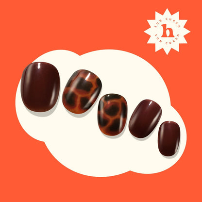 Heyhae Semi Cured Gel Nail Strips - No LED Lamp Needed - Fall Marble Brown - Easy Apply & Remove - Salon Quality - 28 Strips, Prep Pads, Nail File & Wooden Stick - Hey, Shell Yeah