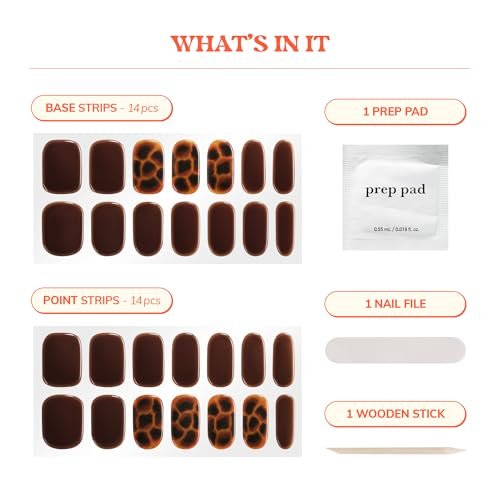 Heyhae Semi Cured Gel Nail Strips - No LED Lamp Needed - Fall Marble Brown - Easy Apply & Remove - Salon Quality - 28 Strips, Prep Pads, Nail File & Wooden Stick - Hey, Shell Yeah - görsel 6