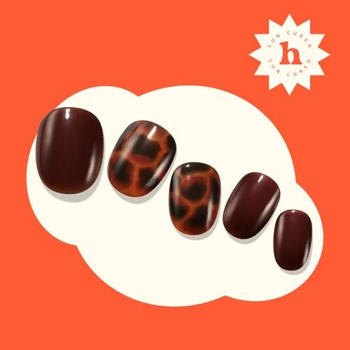 Heyhae Semi Cured Gel Nail Strips - No LED Lamp Needed - Fall Marble Brown - Easy Apply & Remove - Salon Quality - 28 Strips, Prep Pads, Nail File & Wooden Stick - Hey, Shell Yeah - görsel 12
