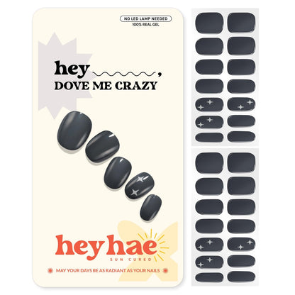 Heyhae Semi Cured Gel Nail Strips – No LED Lamp Needed – Fall Gray Solid – Easy Apply & Remove – Salon Quality – 28 Strips, Prep Pads, File & Stick – Hey, Dove Me Crazy