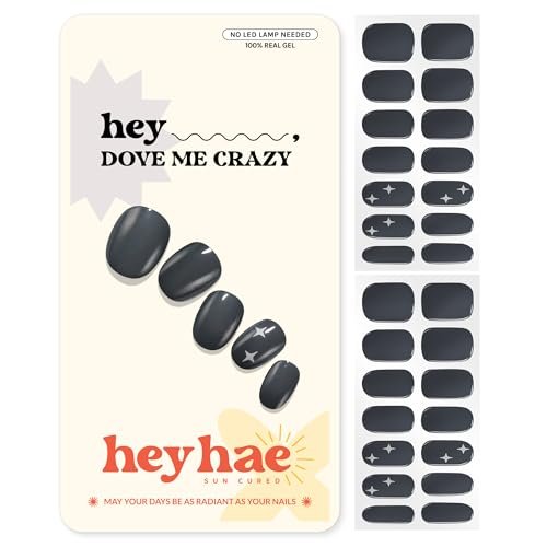 Heyhae Semi Cured Gel Nail Strips – No LED Lamp Needed – Fall Gray Solid – Easy Apply & Remove – Salon Quality – 28 Strips, Prep Pads, File & Stick – Hey, Dove Me Crazy - görsel 1