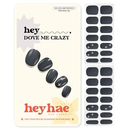 Heyhae Semi Cured Gel Nail Strips – No LED Lamp Needed – Fall Gray Solid – Easy Apply & Remove – Salon Quality – 28 Strips, Prep Pads, File & Stick – Hey, Dove Me Crazy