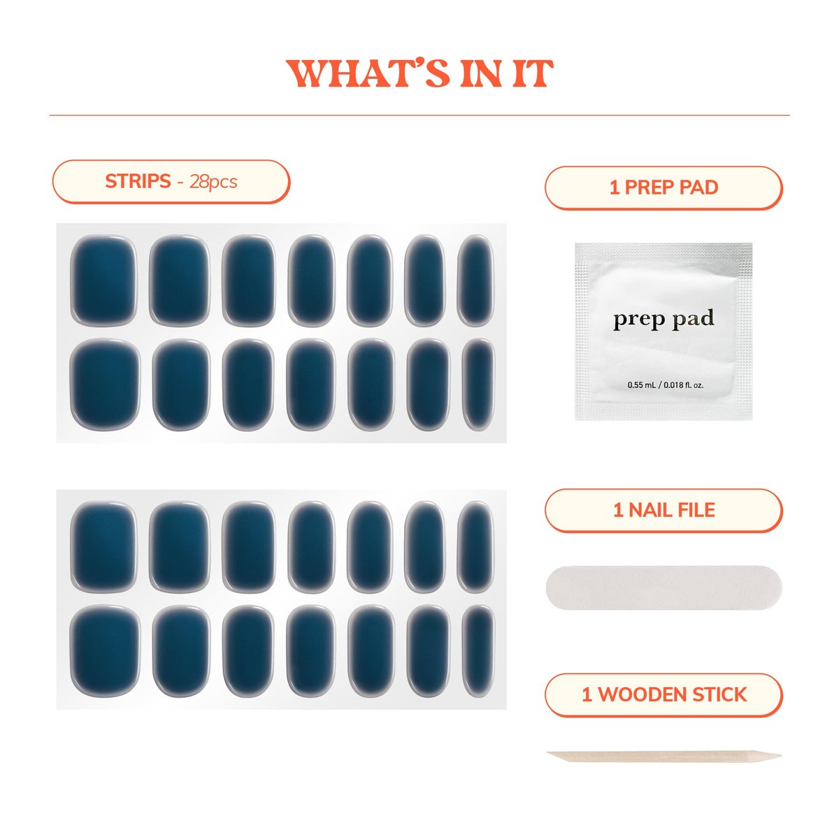 heyhae Semi Cured Gel Nail Strips - Fall Navy Solid Jelly - No LED Lamp Needed - Salon Quality, Easy Apply & Remove - Includes 28 Strips, Prep Pads, File & Wooden Stick - Hey, After Dark - görsel 5