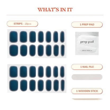 heyhae Semi Cured Gel Nail Strips - Fall Navy Solid Jelly - No LED Lamp Needed - Salon Quality, Easy Apply & Remove - Includes 28 Strips, Prep Pads, File & Wooden Stick - Hey, After Dark