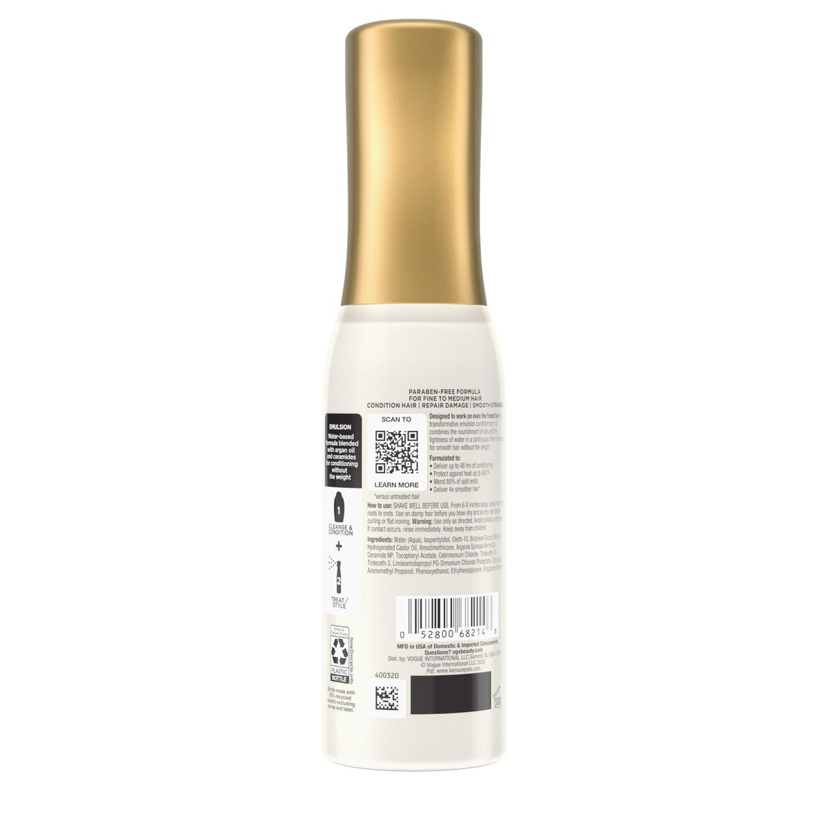 OGX Smooth Emulsion + Argan Oil Conditioning Hair Mist - Damage Repair Spray with Ceramides for 4x Smoother Hair, 48-Hour Frizz Control, 450°F Heat Protection, 6.5 fl. oz Avelisse