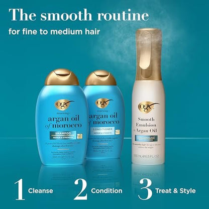 OGX Smooth Emulsion + Argan Oil Conditioning Hair Mist - Damage Repair Spray with Ceramides for 4x Smoother Hair, 48-Hour Frizz Control, 450°F Heat Protection, 6.5 fl. oz Avelisse