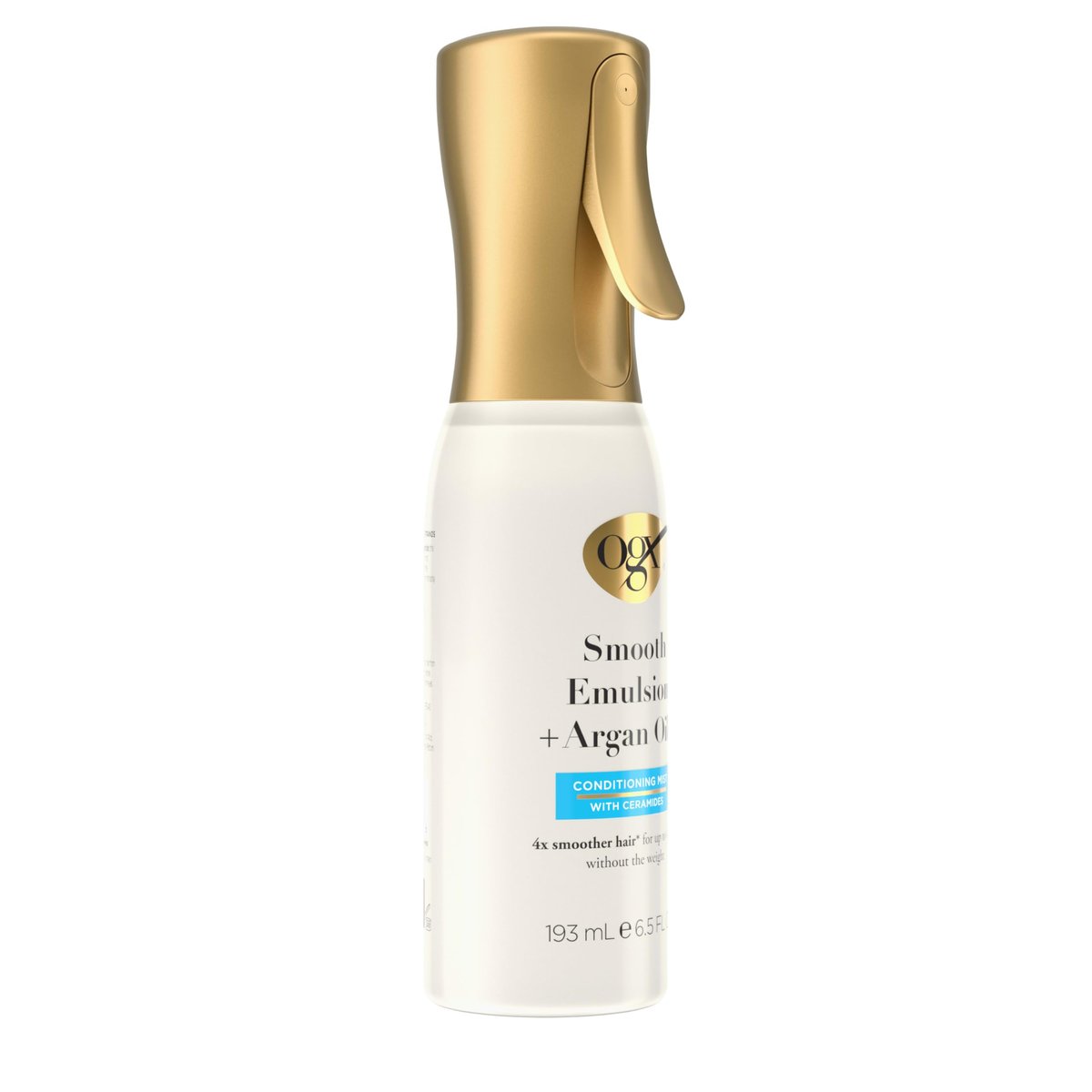 OGX Smooth Emulsion + Argan Oil Conditioning Hair Mist - Damage Repair Spray with Ceramides for 4x Smoother Hair, 48-Hour Frizz Control, 450°F Heat Protection, 6.5 fl. oz Avelisse