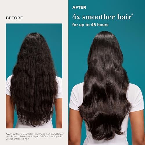 OGX Smooth Emulsion + Argan Oil Conditioning Hair Mist - Damage Repair Spray with Ceramides for 4x Smoother Hair, 48-Hour Frizz Control, 450°F Heat Protection, 6.5 fl. oz Avelisse