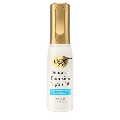 OGX Smooth Emulsion + Argan Oil Conditioning Hair Mist - Damage Repair Spray with Ceramides for 4x Smoother Hair, 48-Hour Frizz Control, 450°F Heat Protection, 6.5 fl. oz Avelisse